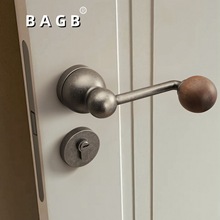 BAGB锌合金门把手磁吸静音卧室房间复古铜复古锁实木胡桃木球门锁