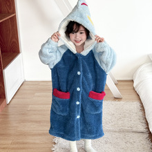 儿童睡袍女童冬季加厚加绒法兰绒奥特曼睡衣男孩珊瑚绒浴袍家居服