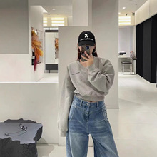 女装小众RestandRecreation韩系新款V领百搭短款加绒卫衣女上衣