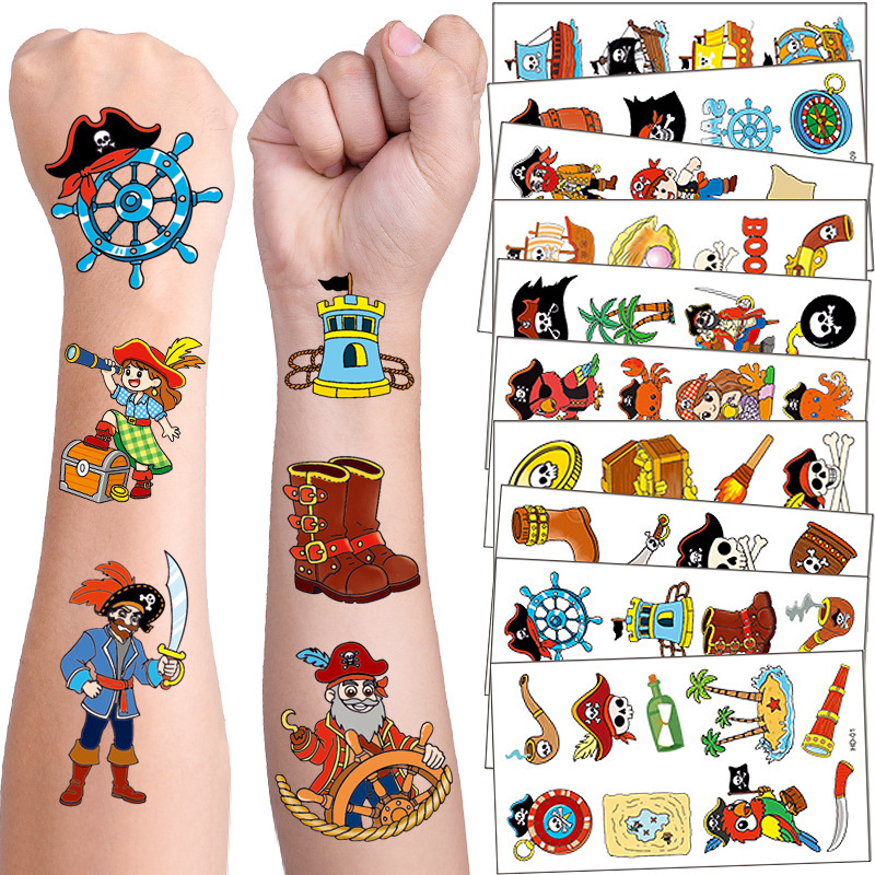 Cross-Border Supply of Children's Cartoon Pirate Tattoo Stickers, Kindergarten Party Decoration Arm Disposable Face Tattoo Stickers