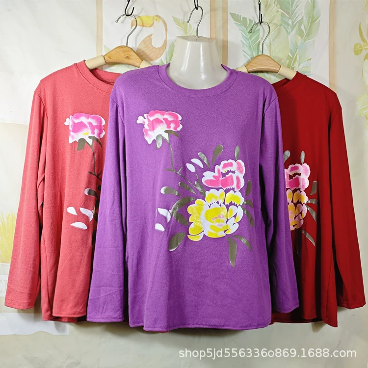 Весенне-осенняя новая женская рубашка большого размера среднего и пожилого возраста, свободная модная рубашка с длинным рукавом и круглым вырезом с принтом для мамы, уличная рубашка