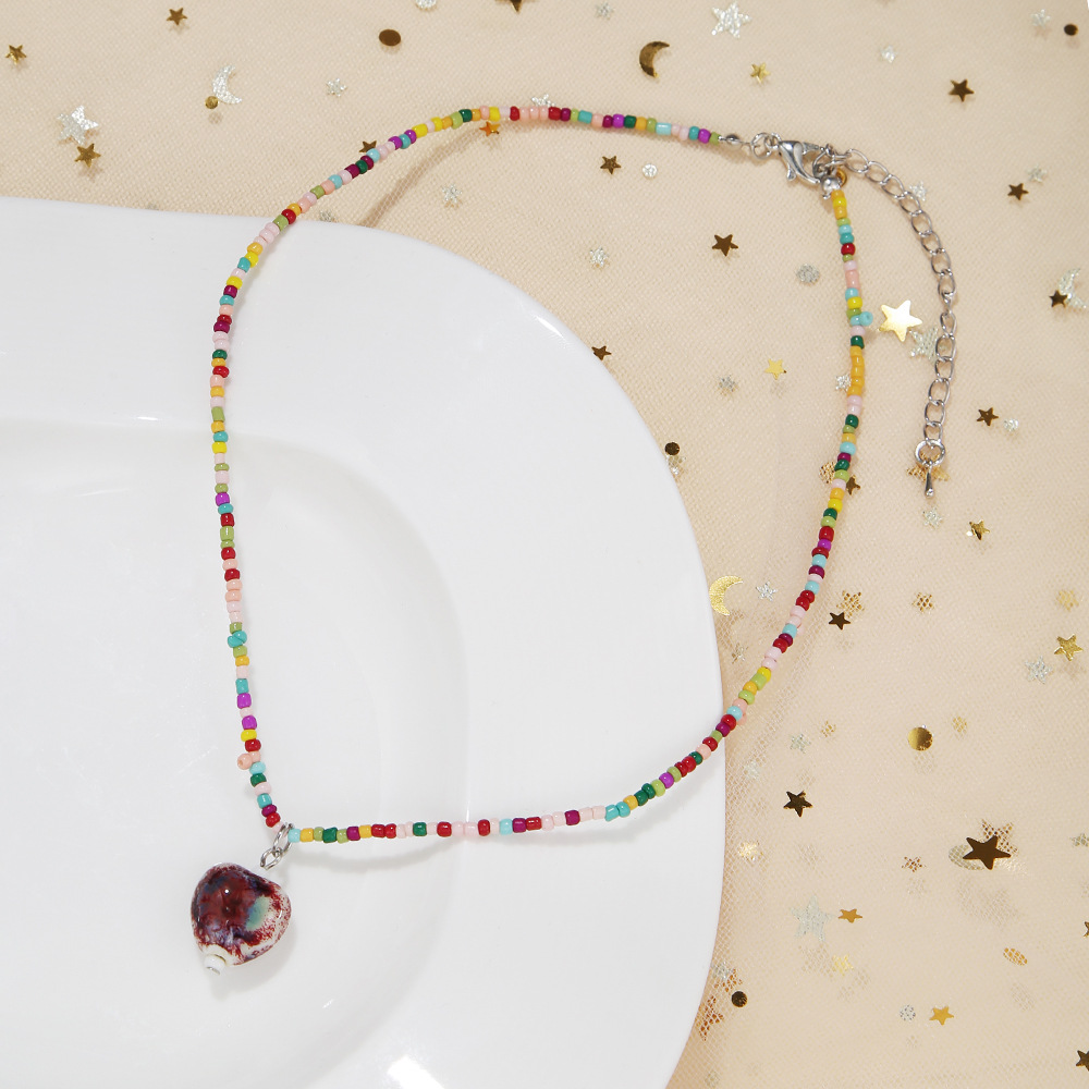 Vacation Heart Shape Beaded Glass Womenu0027S Necklace 1 Piece
