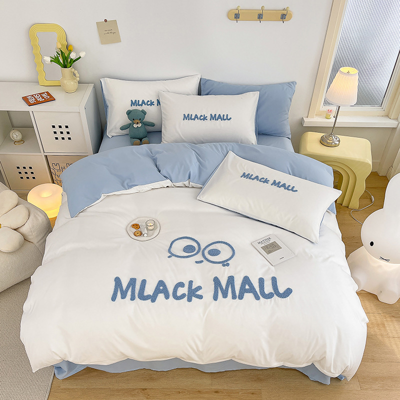 夏のアニメ刺繍綿100% 水洗い綿4点セット全純綿布団シーツベッド3点セット子供用ベッド用品|undefined