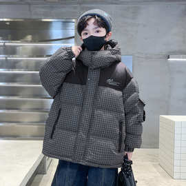 男童冬装羽绒棉服2025新款大童冬装格子棉袄儿童加厚洋气棉衣外套