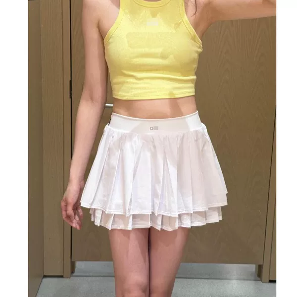Double-layered faux two-piece high-waisted pleated skirt, fitness sports short skirt, A-line anti-exposure slimming versatile tennis skirt for summer