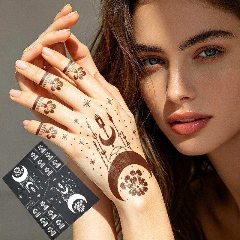 Cross-border henna tattoo templates, floral vine hollow-out stickers, henna paste for back of hand and fingers, painted henna tattoo stickers