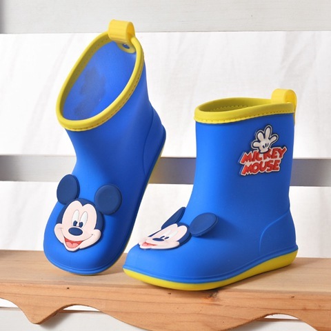 New Mickey and Minnie Children's Rain Boots for Boys and Girls, Slip-Resistant, with Additional Warm Fleece Covers, Plastic Water Boots