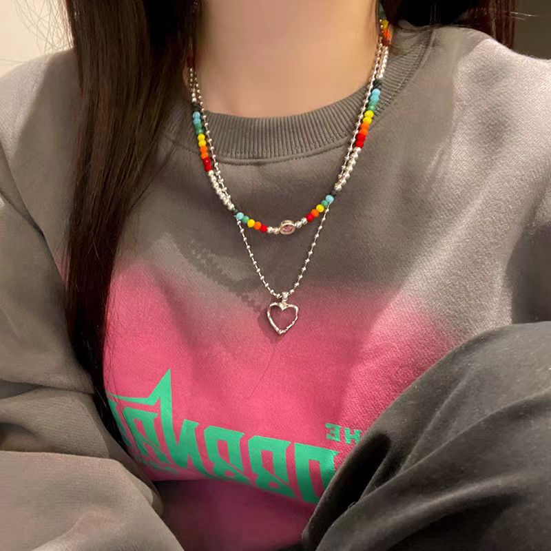 24g Weight Layered Necklaces Classification ball chain Chain Type Wholesale Retro Heart Shape Smile Face Titanium Steel Layered Necklaces