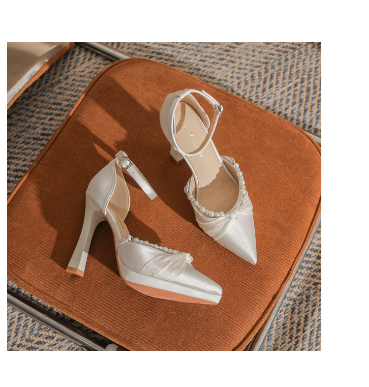 Sandal cao gót nữ Jin Gang YY10506 mũi nhọn hở mũi gót thô đế chống nước — Màu sâm panh chi tiết 21