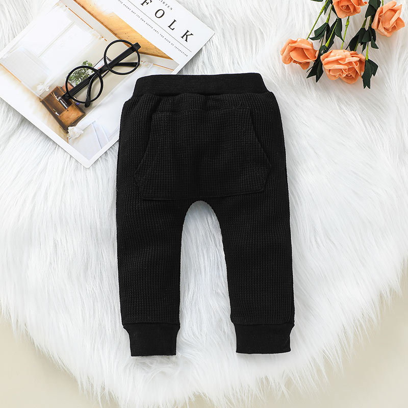 Autumn Children's Long-sleeved T-shirt Trousers Black Suit Korean Version Pullover Sweater Pit Strip Two-piece Set display picture 7