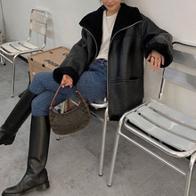 大衣中长款冬季羊剪绒皮草外套女皮毛一体羊羔毛同款杨幂廓形黑色