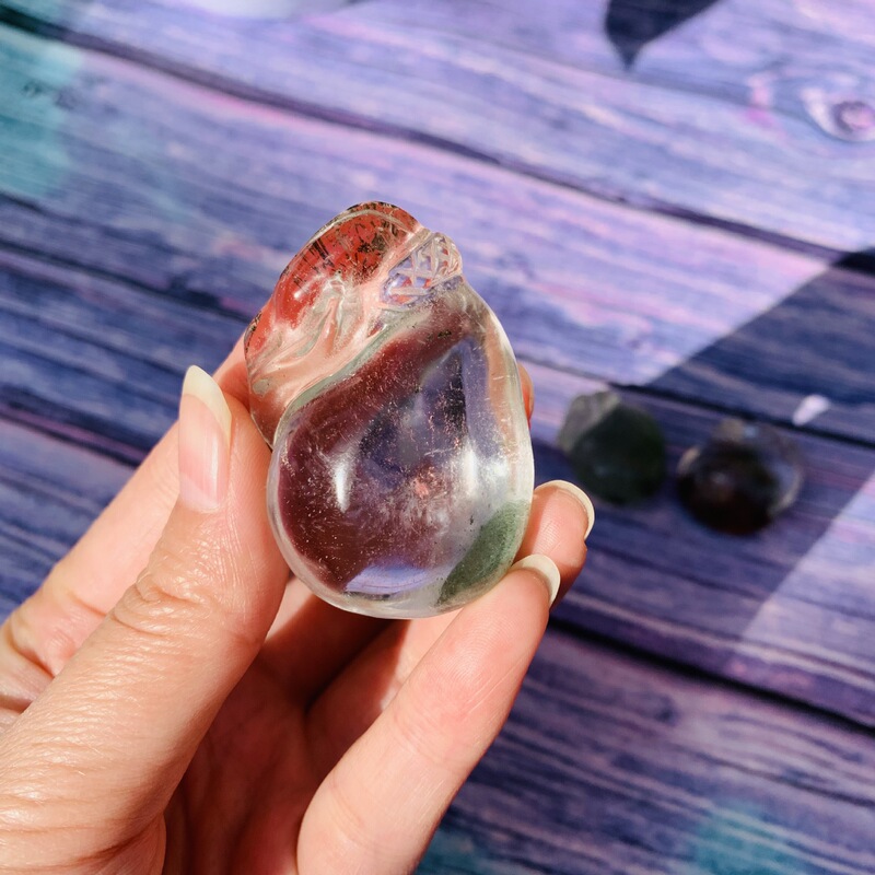 水晶吊坠 天然绿幽灵原石雕刻钱袋水晶挂饰 图 5