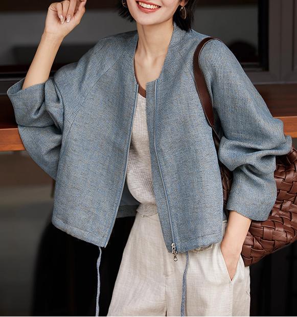 重磅亚麻宽松显瘦拉链款慵懒风宽松外套上衣女秋季高级质感新款|undefined