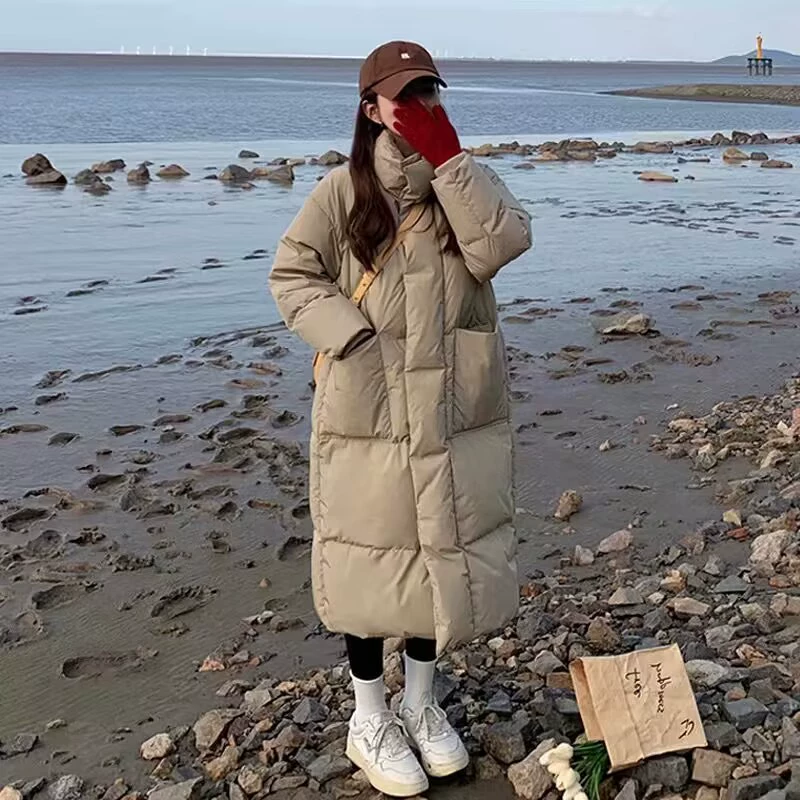 Новый средний длинный воротник пуховая хлопчатобумажная одежда женский бутик сплошной цвет корейская версия толстой зимней одежды куртка свободный плюс размер