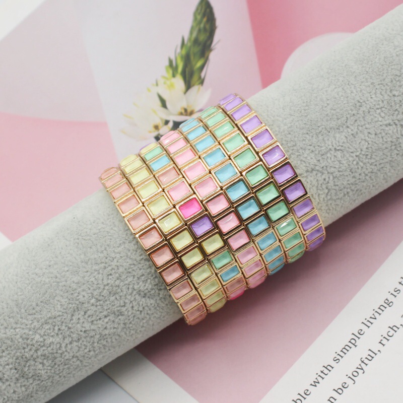 Amazon Independent Site Supplies Mocha Color Crystal Square Diamond Enamel Bracelet European Best-Selling Stacked Cuff Bracelet Amazon Independent Site Supplies Mocha Color Crystal Square Diamond Enamel Bracelet European Best-Selling Stacked Cuff Bracelet