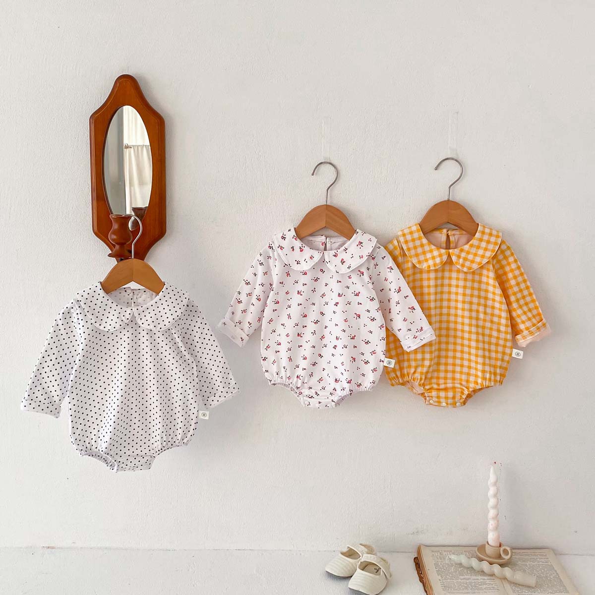 Bebé niños primavera y otoño muñeca collar triángulo bolsa pedo mameluco bebé niña manga larga tocar fondo desgaste exterior de una pieza mameluco