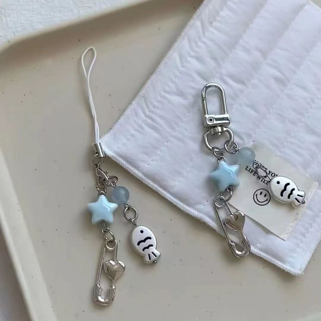 [cute year after year with fish] hanging chain mobile phone chain beaded small pendant camera chain niche ins girl heart