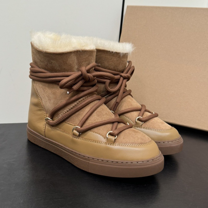 유럽과 미국의 INUI 스노우 부츠 양가죽 원피스 플랫 부츠 미끄럼 방지 겨울 따뜻한 크로스 스트랩 부츠 여성용 쇼트 부츠