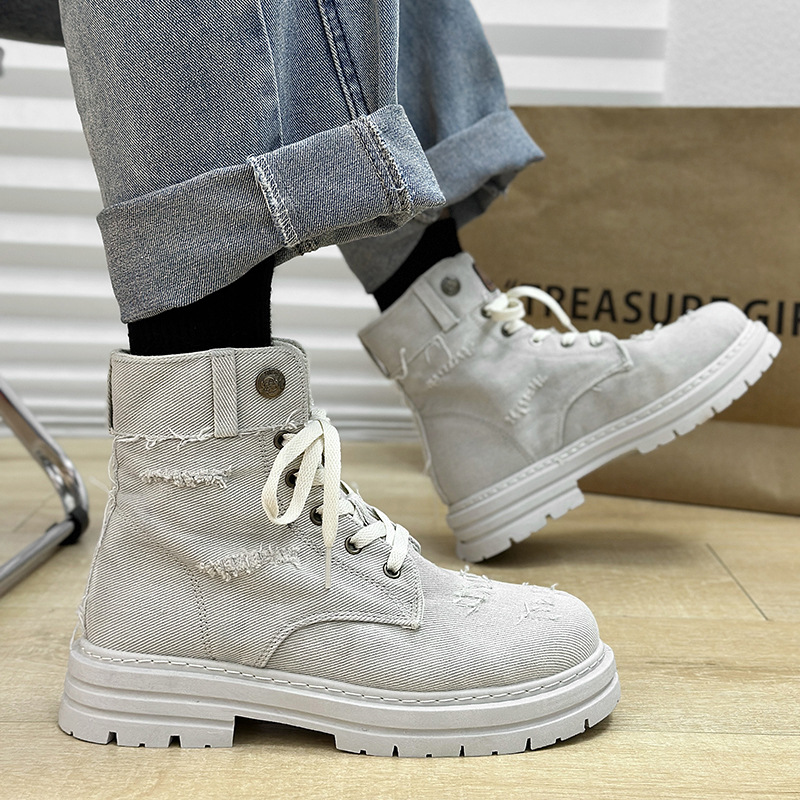 Herrenschuhe neue Herrenschuhe Martin Stiefel schwarzes Leder High Top Style Motorradstiefel Paar Stiefel_voghion.com