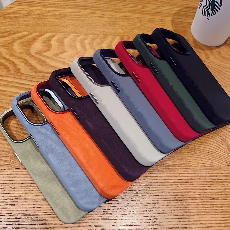 Patrón de tela de fibra de color sólido simple para iPhone15ProMax para hombres y mujeres 13 funda para teléfono móvil 12 Apple 14 atracción magnética
