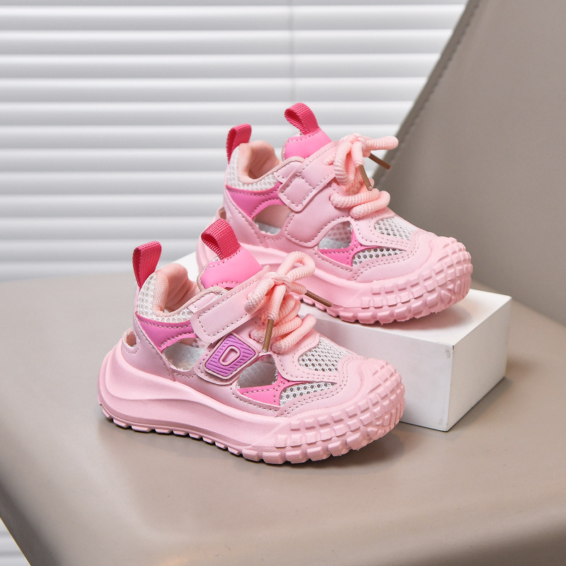 Zapatos de malla transpirables de una sola red 2025 verano nuevos zapatos casuales para niños, niños y niñas, sandalias deportivas Baotou al por mayor