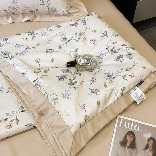 Luxury Tencel Summer Cool Quilt Set Nordic Air Conditioning Quilt Machine Washable Ice Silk Summer Quilt Silk Smooth Thin Quilt Wholesale 