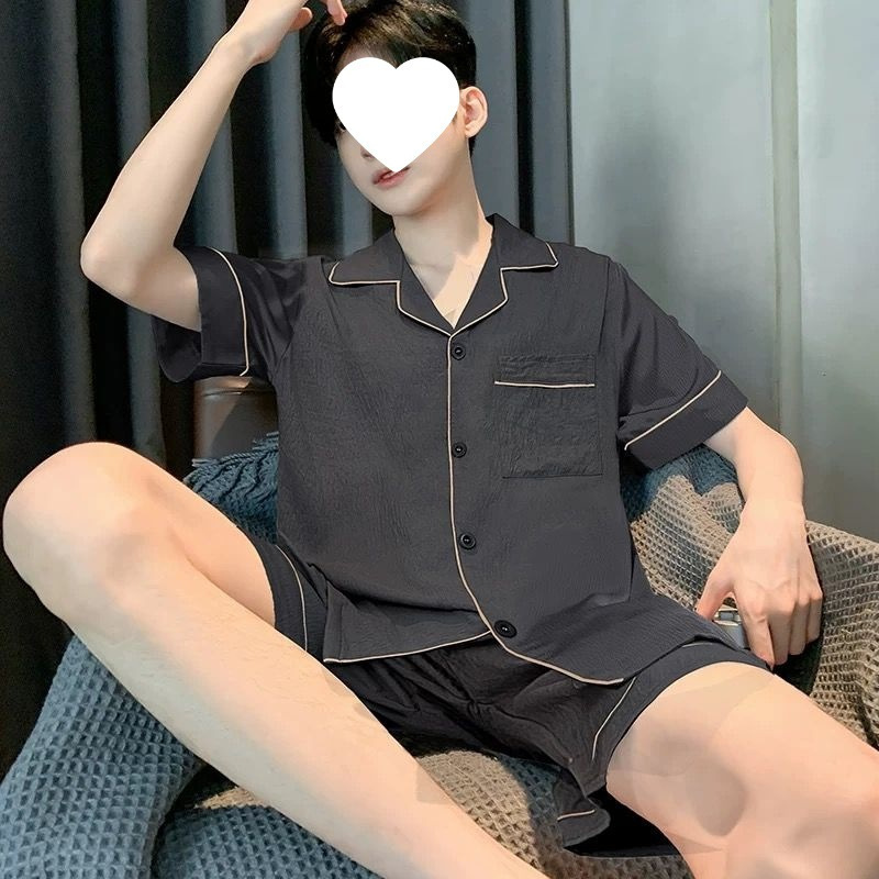 屋外で着用できる男性用パジャマ、夏用半袖ショーツ、クラウドコットンの薄いティーンエイジャーの夏用ホームウェア、メンズスーツ|undefined