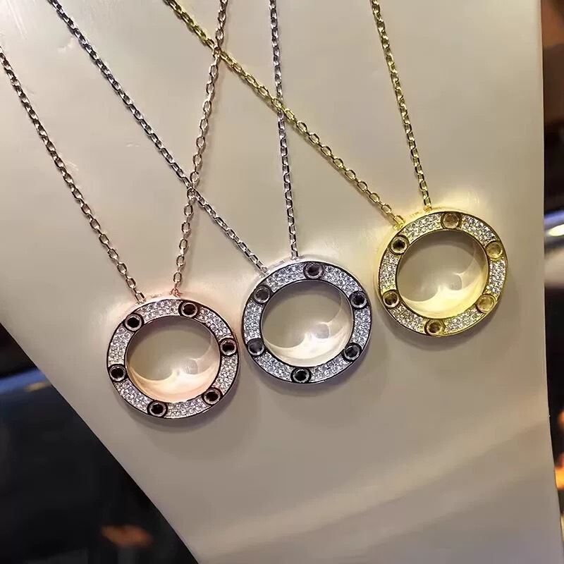 新しい太いチェーンネイルネックレスレディースダブルリング18Kローズゴールドフルダイヤモンドラージケーキネックレス鎖骨チェーンメーカー高精細|undefined