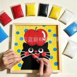 纸浆画diy手工材料卡通猫咪画造型纸浆泥创意丙烯画小尺寸油画