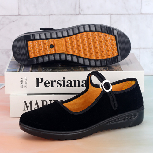 Wholesale shoes, old Beijing cloth shoes for women, black belt women's shoes, work shoes, wedge heels, middle-aged and elderly mother's cloth shoes