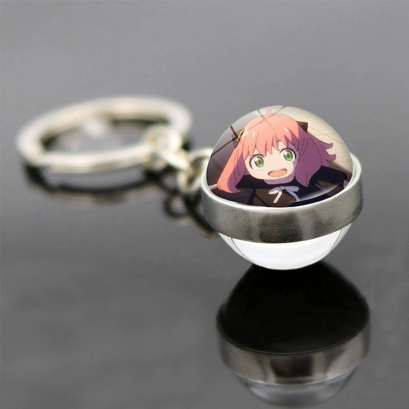 Double-sided glass pendant for keys, keychain, accessory