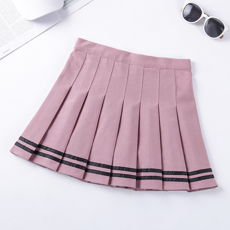 Women's Clothing Waist Pleated Skirt Student Striped Skirt With Safety Pants College Style_voghion.com