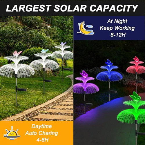 Cross-border new solar fiber double-layer jellyfish lamp, fiber butterfly jellyfish lamp with ground plug, courtyard landscape lamp