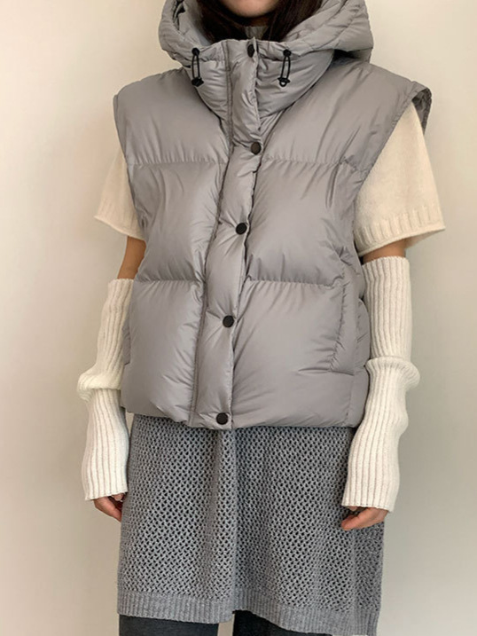 短款连帽羽绒马甲90白鸭绒韩版宽松休闲外穿背心保暖羽绒服坎肩女|undefined