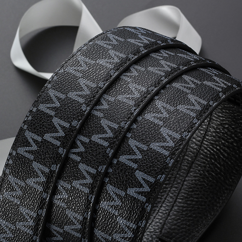 Genuine Leather Men's Belt With M Shape Automatic Buckle Casual_voghion.com