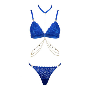 FQ2842 halter gold chain lace triangle cup bralette low waist thong French pure desire underwear suit