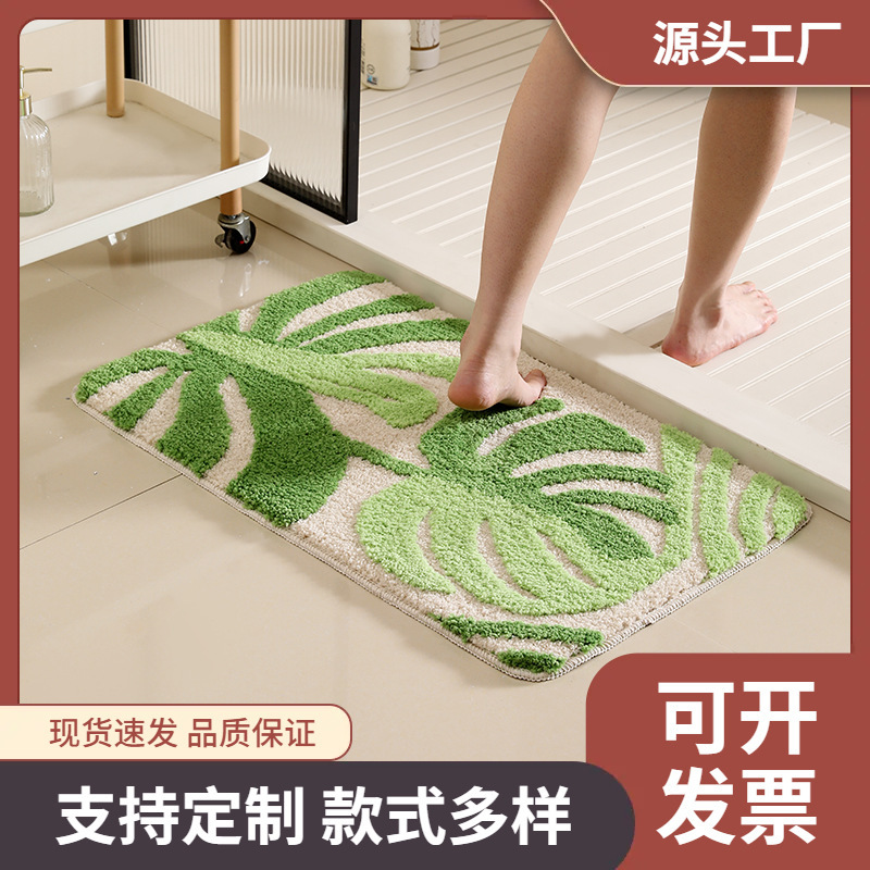 方形新款花草植绒地毯浴室防滑垫亚马逊跨境吸水地垫卫生间门口用|undefined