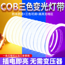 三色变光cob灯带led灯条220v超亮自粘客厅吊顶线形氛围灯户外防水