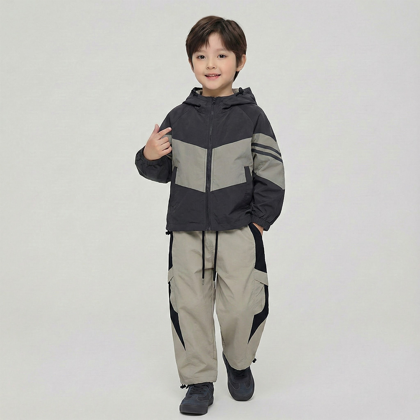 Boys' Color Block Hooded Jacket Set 2026 Spring Jacket and Casual Pants Two-Piece Set Trendy Boys' Autumn New Arrival
