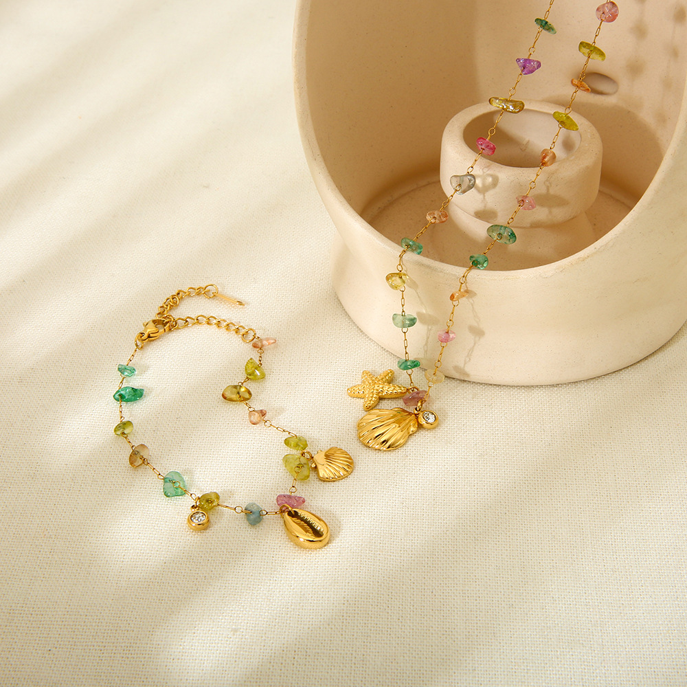 Starfish, Shell Pattern All Seasons Season Women's Gender Wholesale Jewelry Fairy Style Marine Style Modern Style Starfish Shell 304 Stainless Steel Gravel 18K Gold Plated Plating Cable Chain Bracelets Necklace