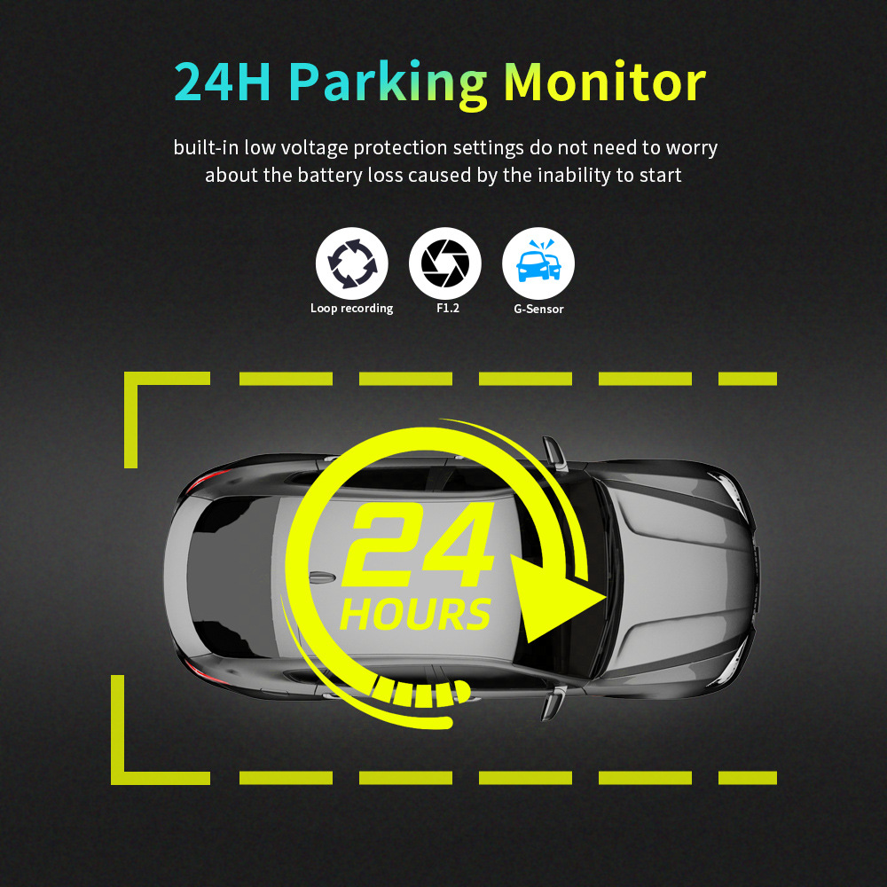 Three-Camera Dashcam with High-Definition Night Vision, Mobile Phone Connectivity, Simultaneous Recording of Front, Interior, and Rear of the Vehicle