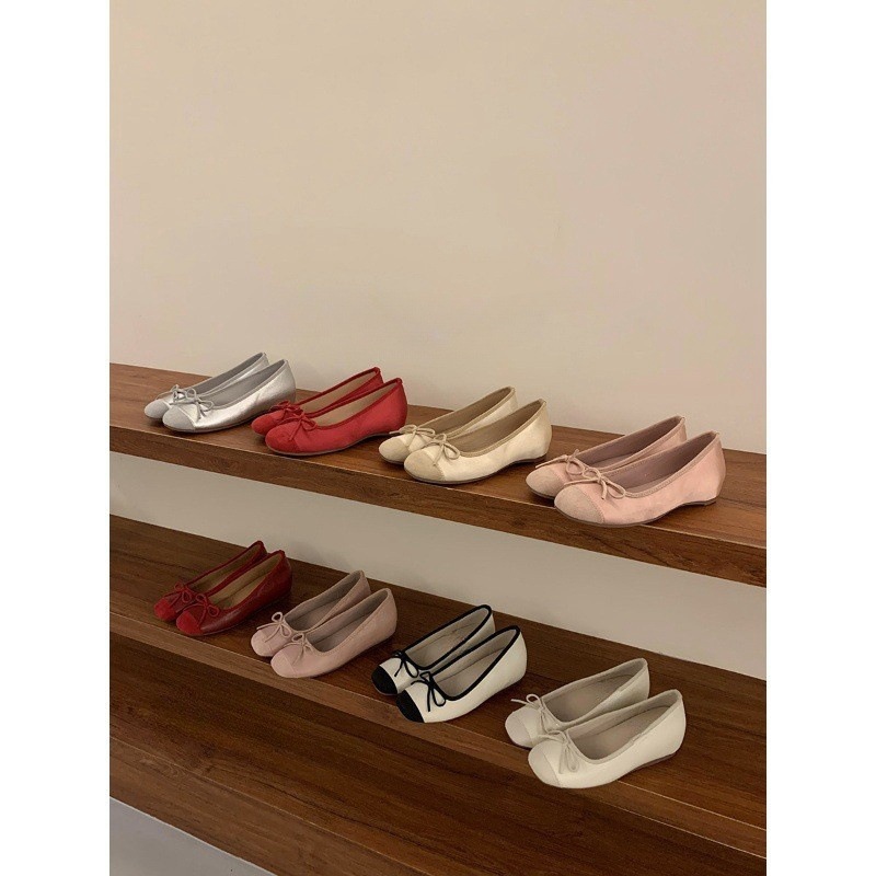 Inner Height Increase Chanel Style Red Bow Shoes Women's Shoes 2025 New Spring Ballet Gentle Evening Shoes