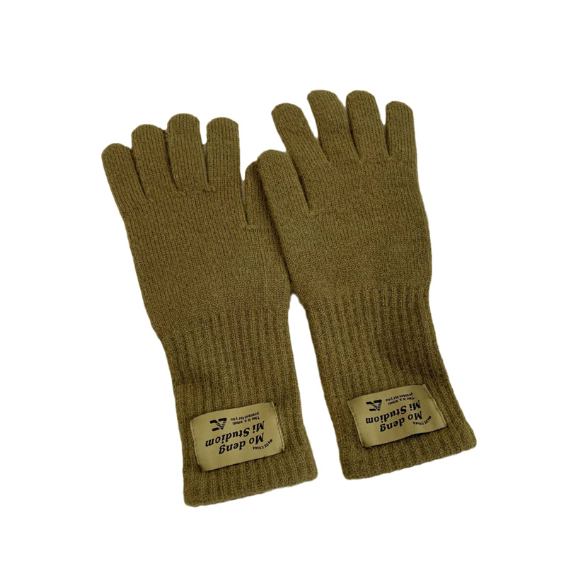 Guantes de ciclismo de invierno nuevo caliente polvo de frambuesa coreano color sólido alargado y grueso guantes de lana de punto de cinco dedos