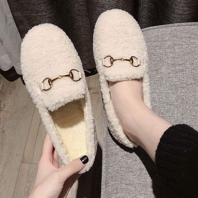 hyoma  Exorcism winter new pattern Plush Scoop shoes The thickness of the bottom A pedal Lambswool Doug shoes Versatile On behalf of