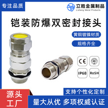 严选铠装防爆格兰头黄铜镀镍电缆IP68填料函螺纹双头铠装密封接头