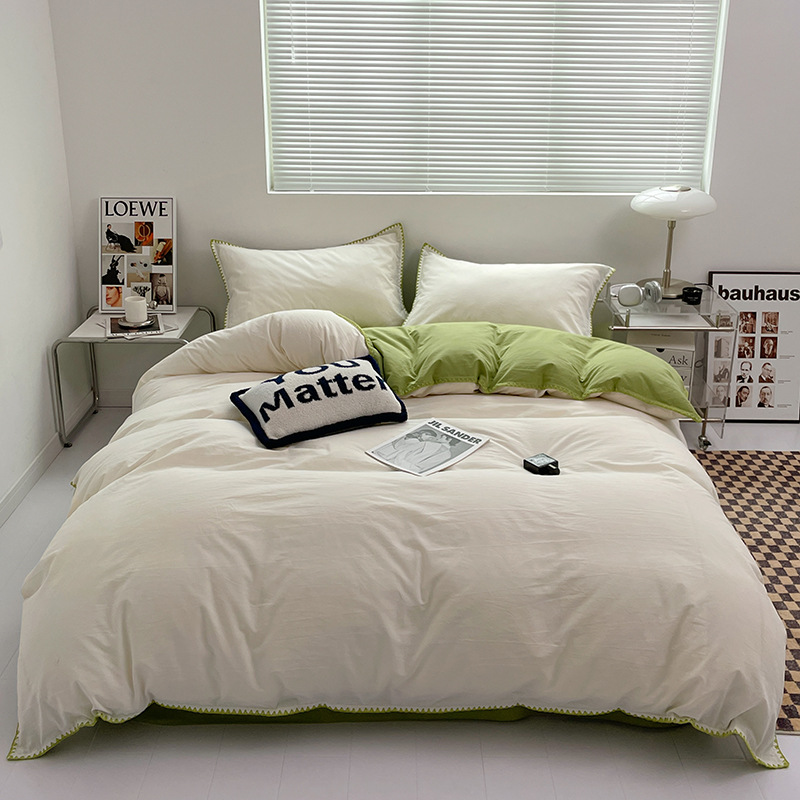 2024 nuevo conjunto de cuatro piezas de cama AB doble colcha de colcha de color sólido de una sola pieza dormitorio de estudiantes sábanas individuales de tres piezas