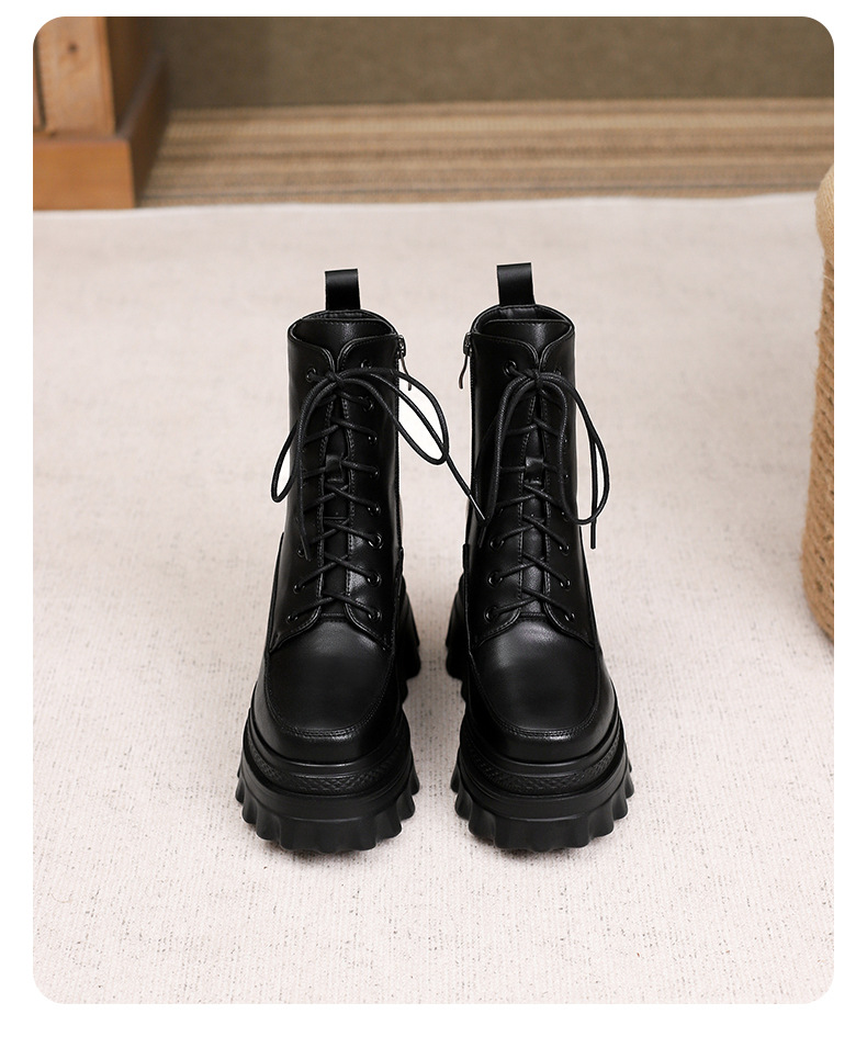 Boot nữ đế tăng chiều cao 10cm dây buộc mùa thu đông — Lớp lót nhung đen, Lớp lót đơn màu nâu sẫm, Lớp lót đơn màu đen, Lớp lót nhung màu nâu sẫm chi tiết 22