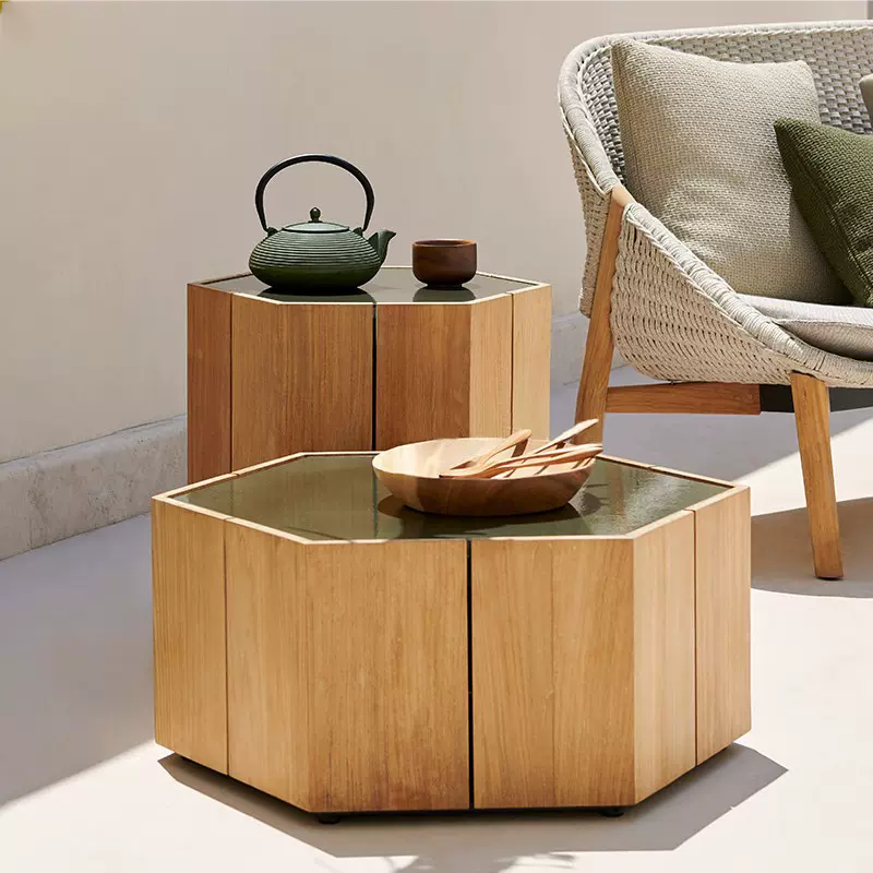 户外实木茶几木墩组合样板间边几庭院花园防水防晒柚木家具设计师