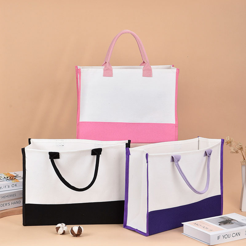 Bolsa de ribetes tridimensional, bolsa de lona de costura de color de película engrosada personalizada, bolsa de lona de compras de gran capacidad, logotipo impreso