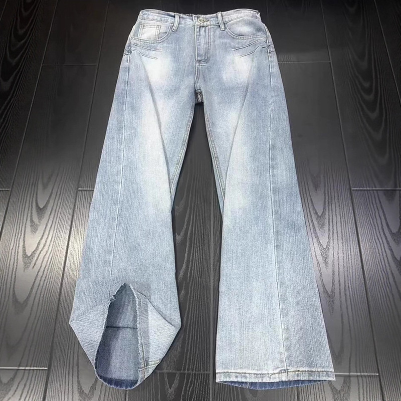Light Blue Bamboo Pattern Washed Jeans for Men, Autumn Trendy Brand, Handsome Street Pants, Slim Straight-Leg Pants Light Blue Bamboo Pattern Washed Jeans for Men, Autumn Trendy Brand, Handsome Street Pants, Slim Straight-Leg Pants